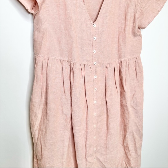 Madewell V-Neck Button Front Linen Blend Minidress in Warm Thistle Pink - Picture 3 of 10
